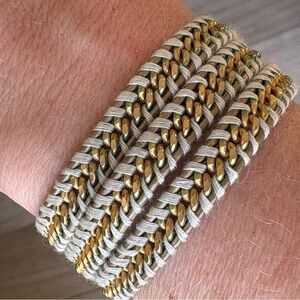 Chan Luu Gold Chain & White Leather Wrap Bracelet Boho Chic Adjustable
